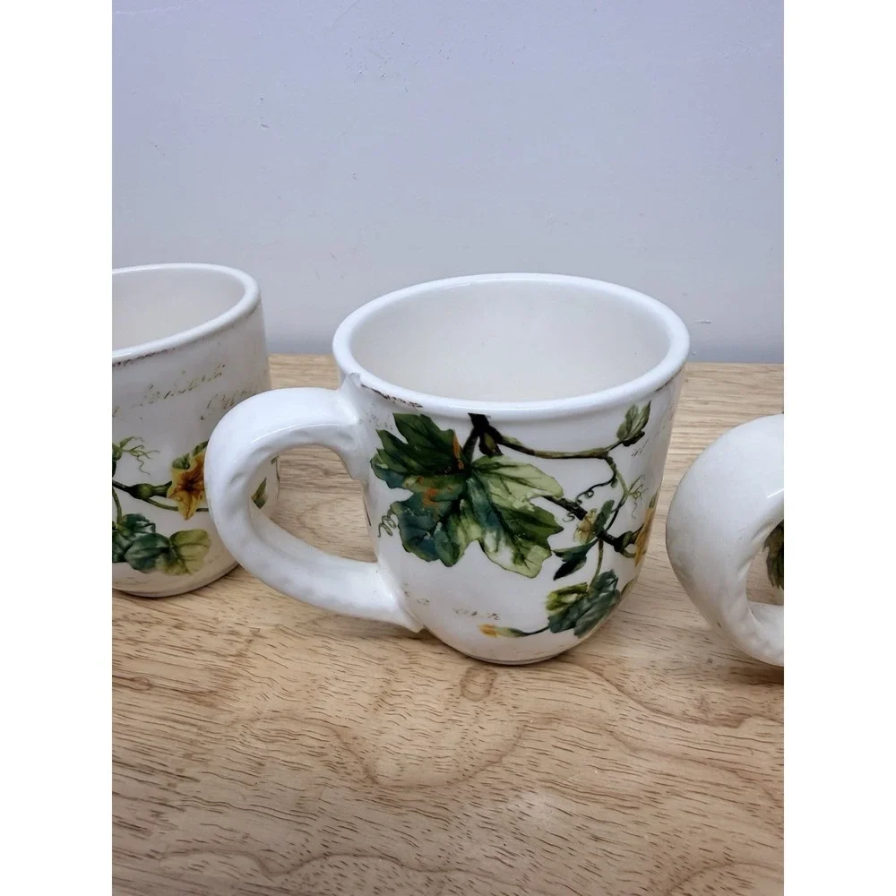 Lot (5) PIER 1 Mugs Cups Pumpkin Patch Watercolor Pumpkin Fall Excellent #68